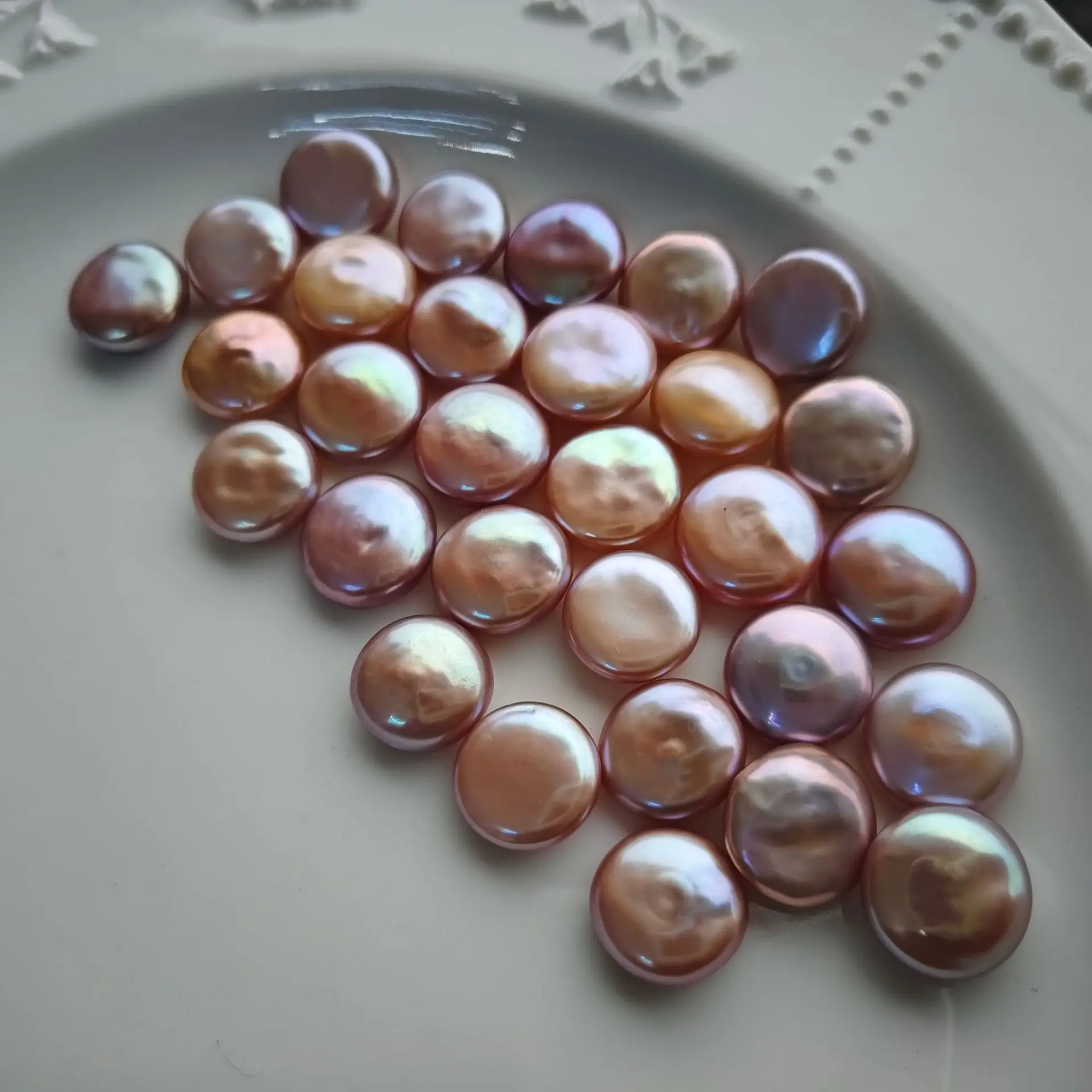 13-14mm Freshwater Baroque Button Beads Pink Purple Light