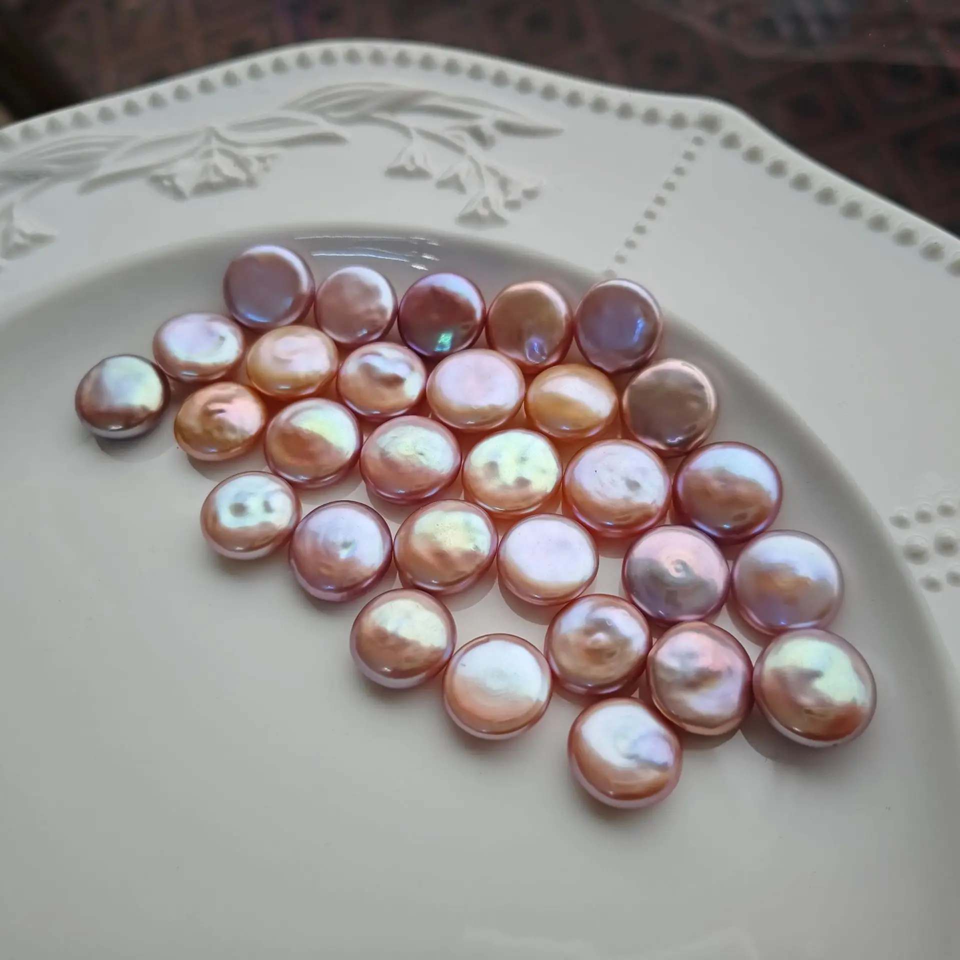13-14mm Freshwater Baroque Button Beads Pink Purple Light