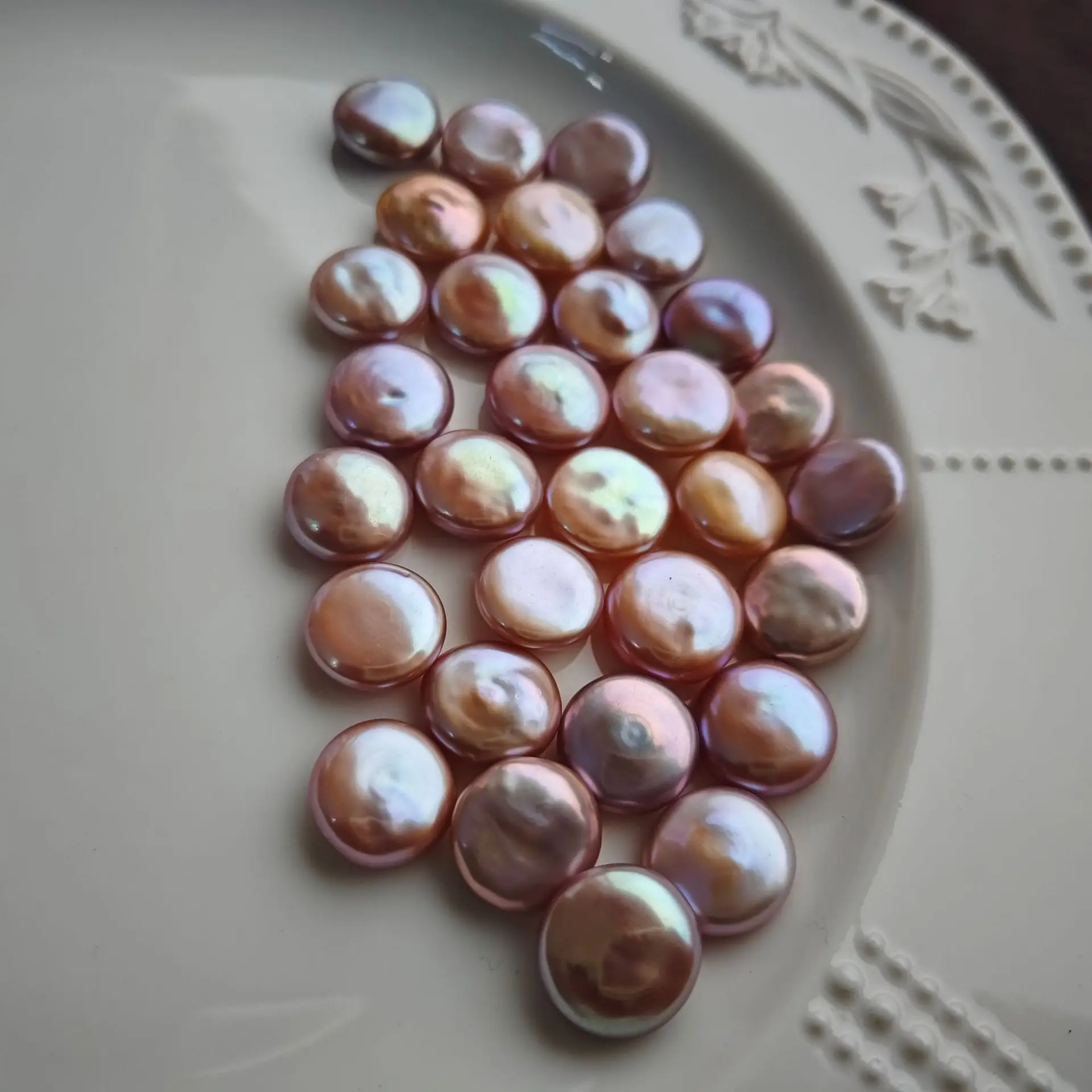 13-14mm Freshwater Baroque Button Beads Pink Purple Light