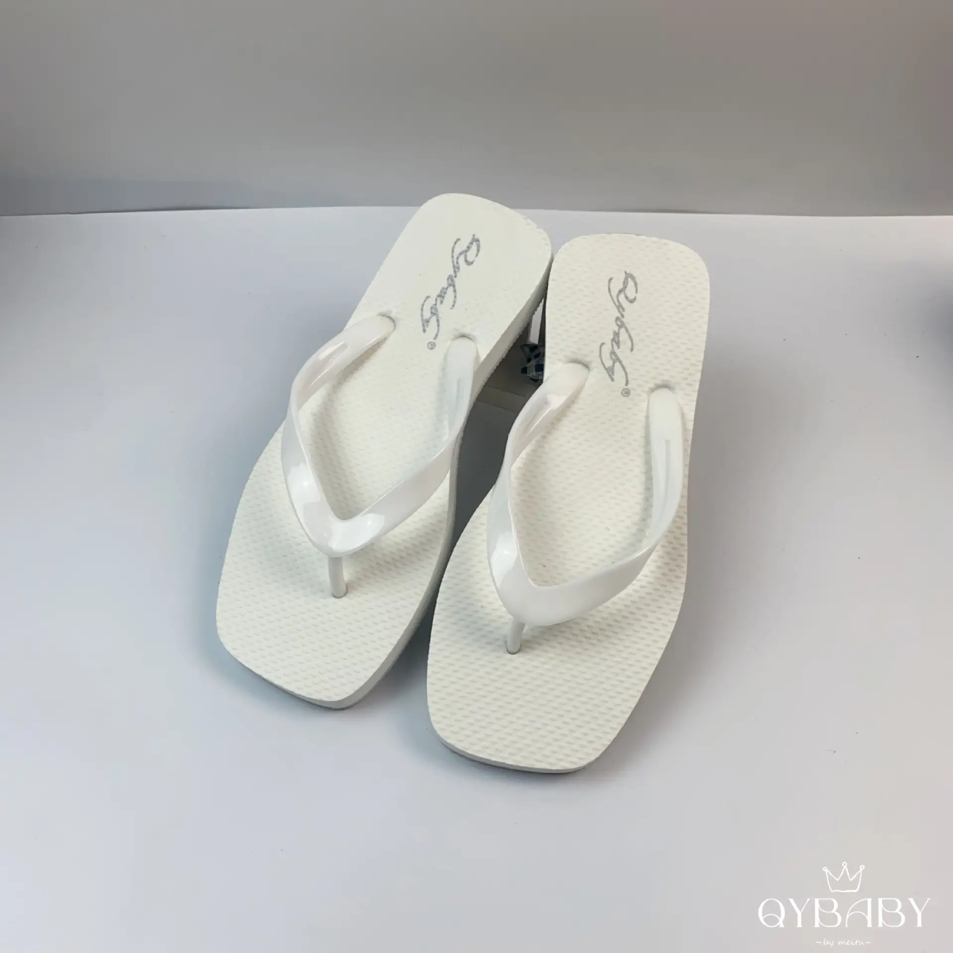 Women Square Toe Flat Flip Flops Summer Navy White Grey