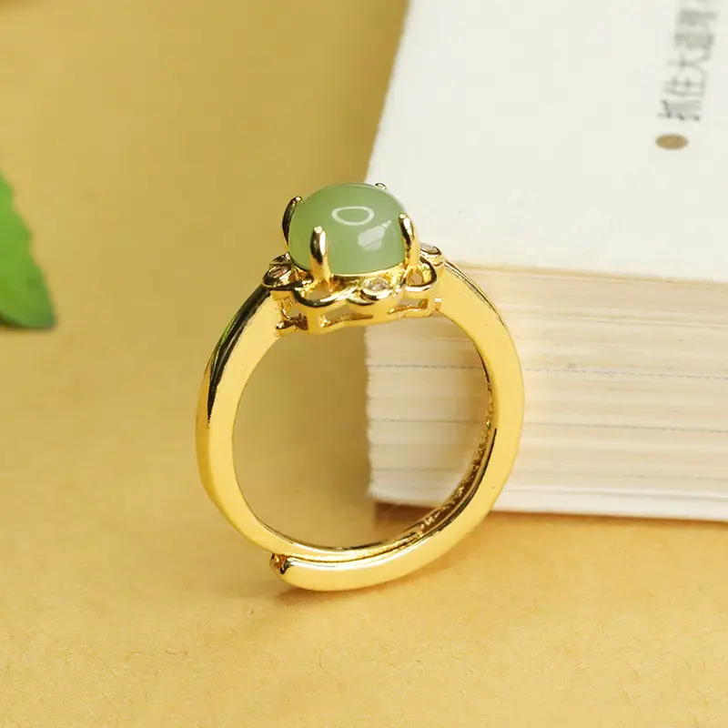 Aiyu Jade Petal Ring Green Gemstone Gold Plated - Image 4