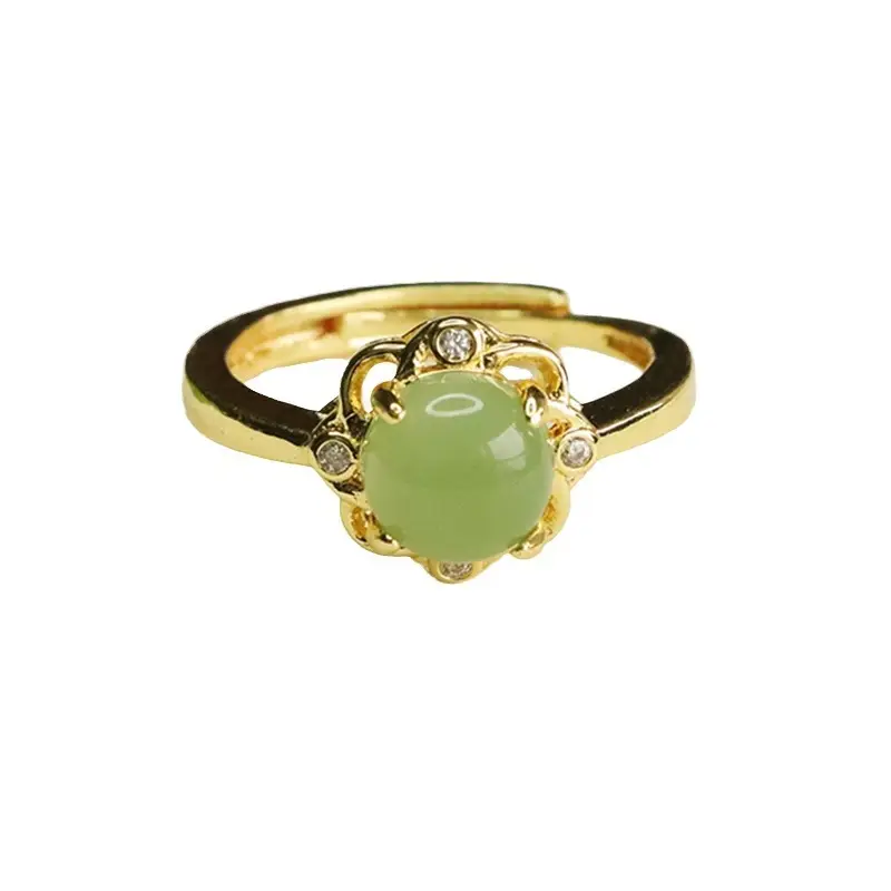 Aiyu Jade Petal Ring Green Gemstone Gold Plated - Image 5