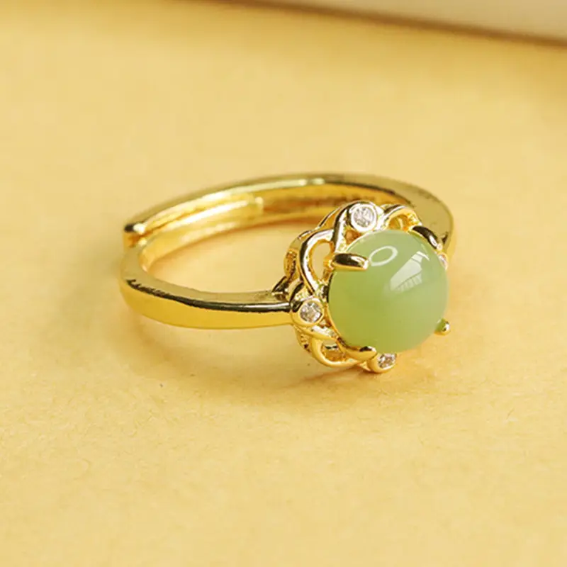 Aiyu Jade Petal Ring Green Gemstone Gold Plated — feature 10