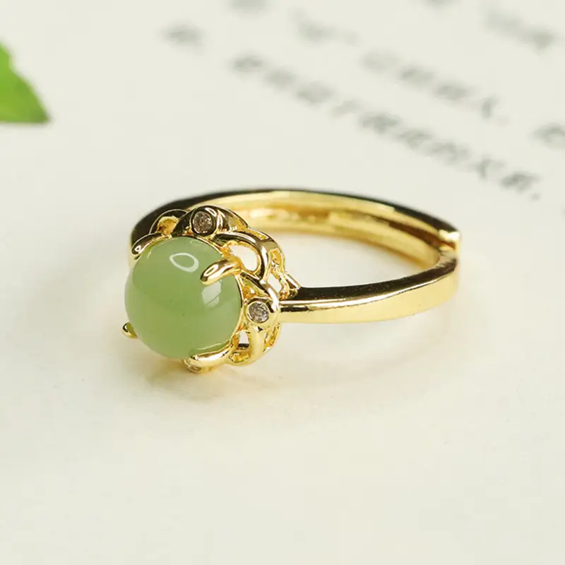 Aiyu Jade Petal Ring Green Gemstone Gold Plated — feature 5