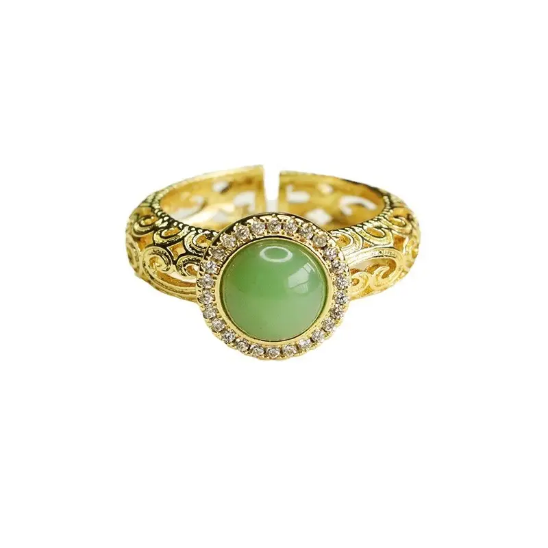 Jasper Ring with Green Jade Stone Gold Plated - Image 5