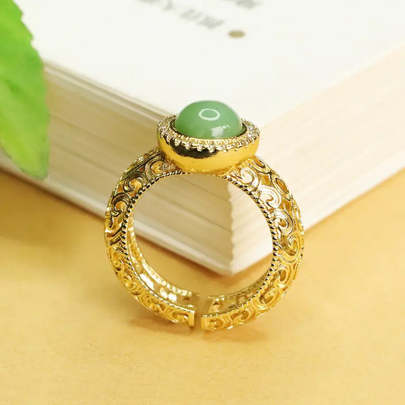 Jasper Ring with Green Jade Stone Gold Plated — feature 10