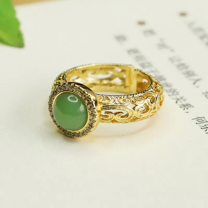 Jasper Ring with Green Jade Stone Gold Plated — feature 5