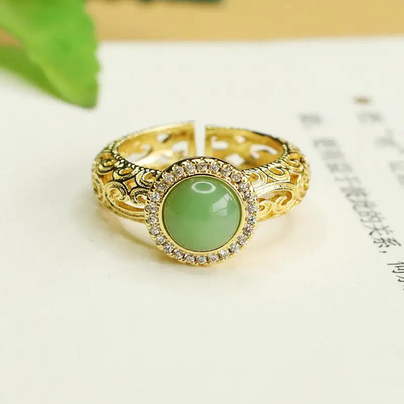 Jasper Ring with Green Jade Stone Gold Plated — feature 7