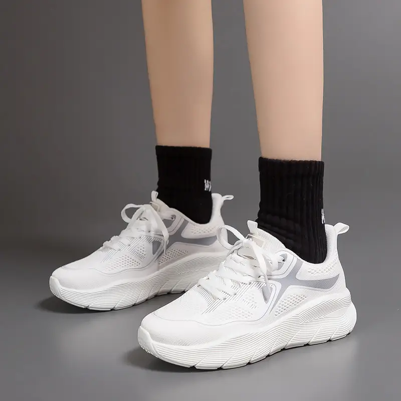 Spring new flying woven sneaker women's couple's versatile platform casual breathable running shoes White shoes F8829 - Image 11