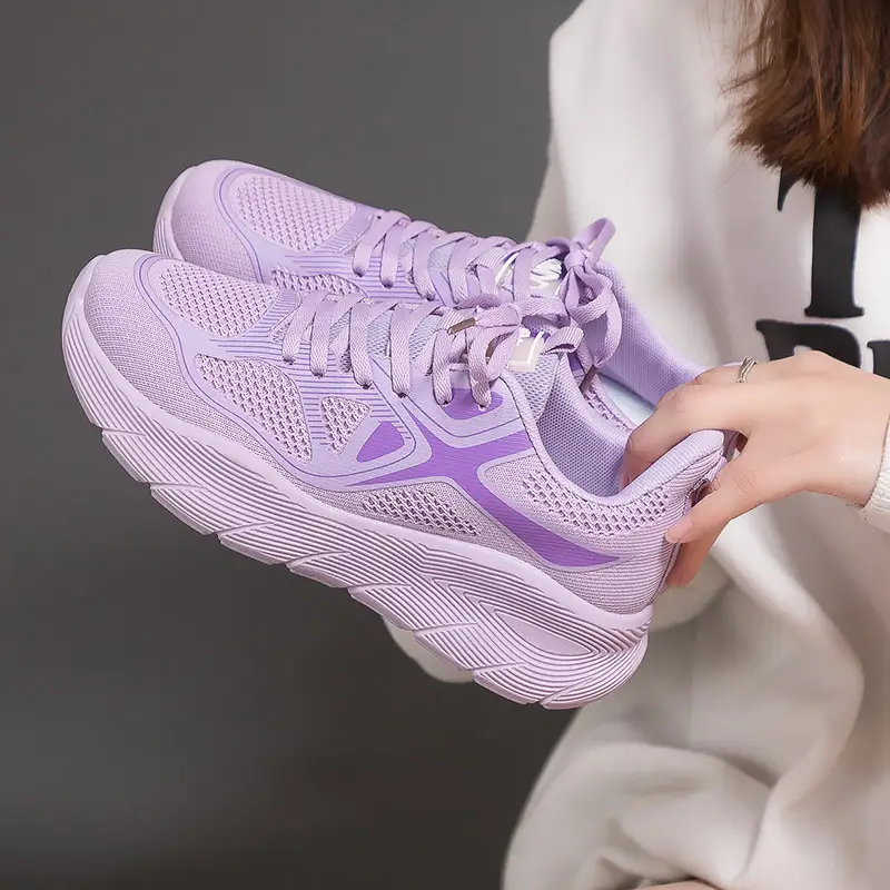 Spring new flying woven sneaker women's couple's versatile platform casual breathable running shoes White shoes F8829 - Image 12