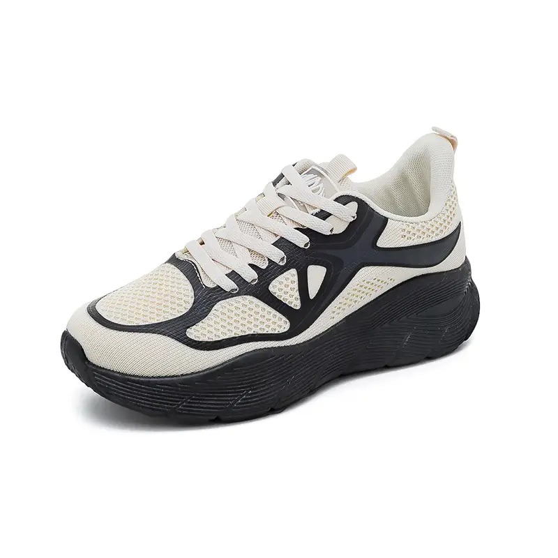 Spring new flying woven sneaker women's couple's versatile platform casual breathable running shoes White shoes F8829 - Image 3