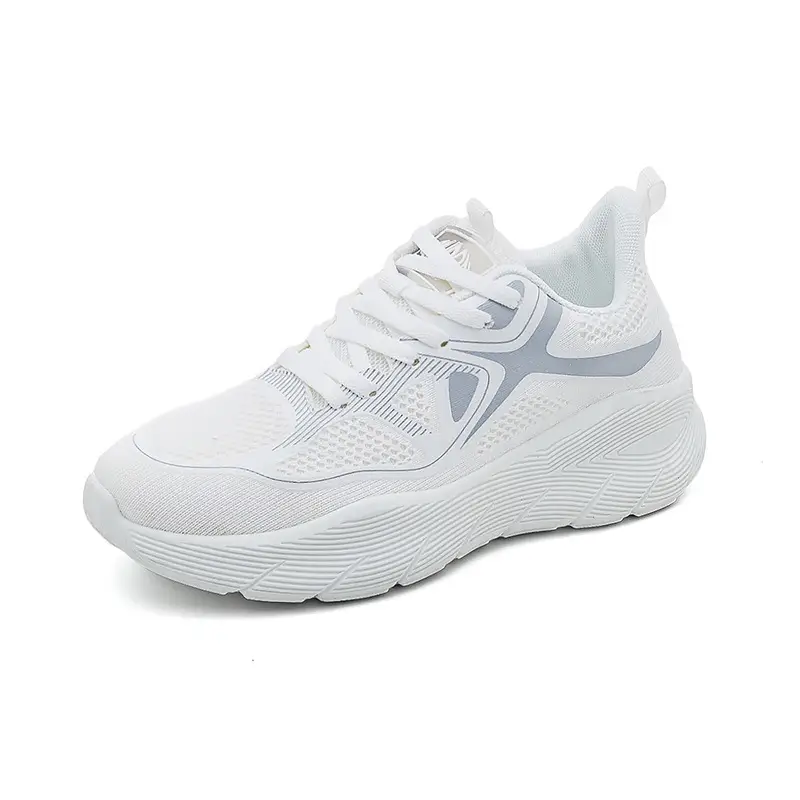 Spring new flying woven sneaker women's couple's versatile platform casual breathable running shoes White shoes F8829 - Image 4
