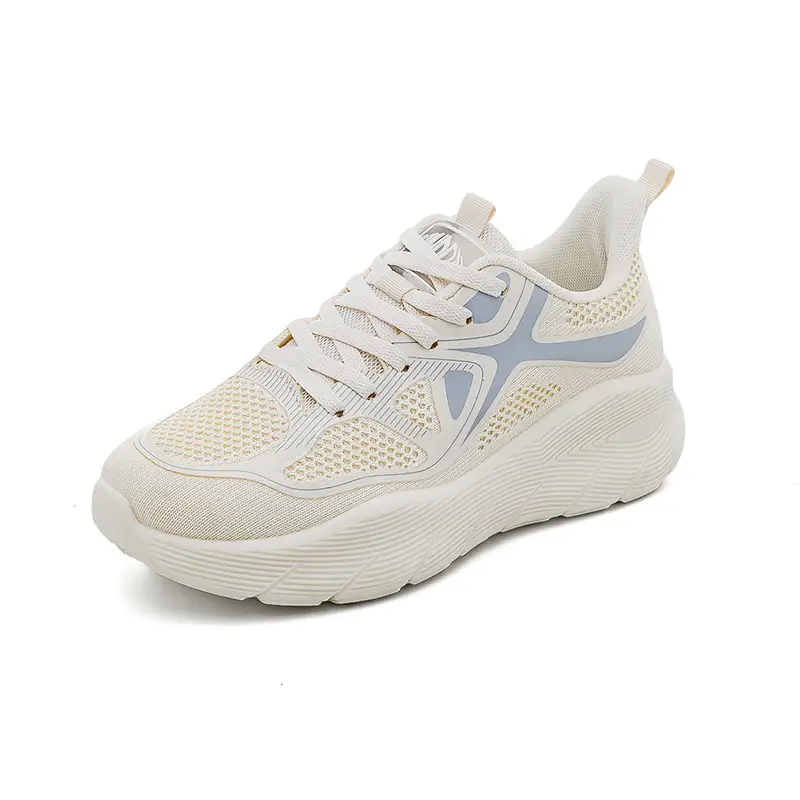 Spring new flying woven sneaker women's couple's versatile platform casual breathable running shoes White shoes F8829 - Image 6