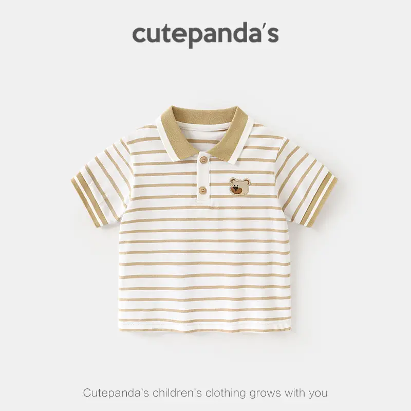 Baby Polo Shirt Grey White Short Sleeve Summer - Image 4
