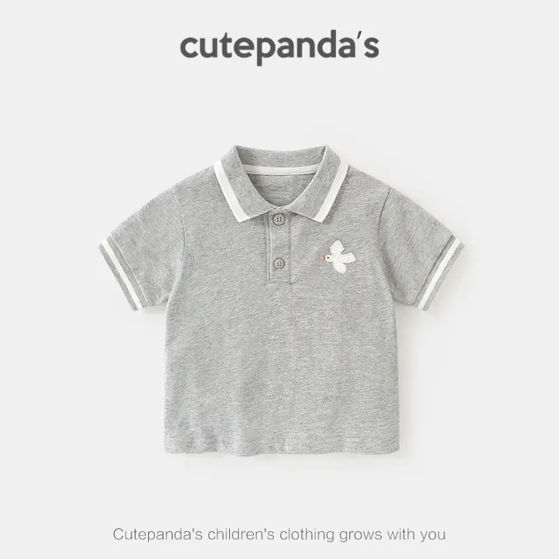 Baby Polo Shirt Grey White Short Sleeve Summer - Image 5