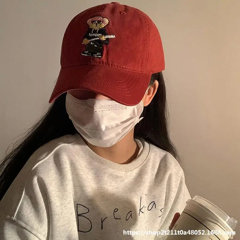 Bear Soft Beige Baseball Cap with Face Mask