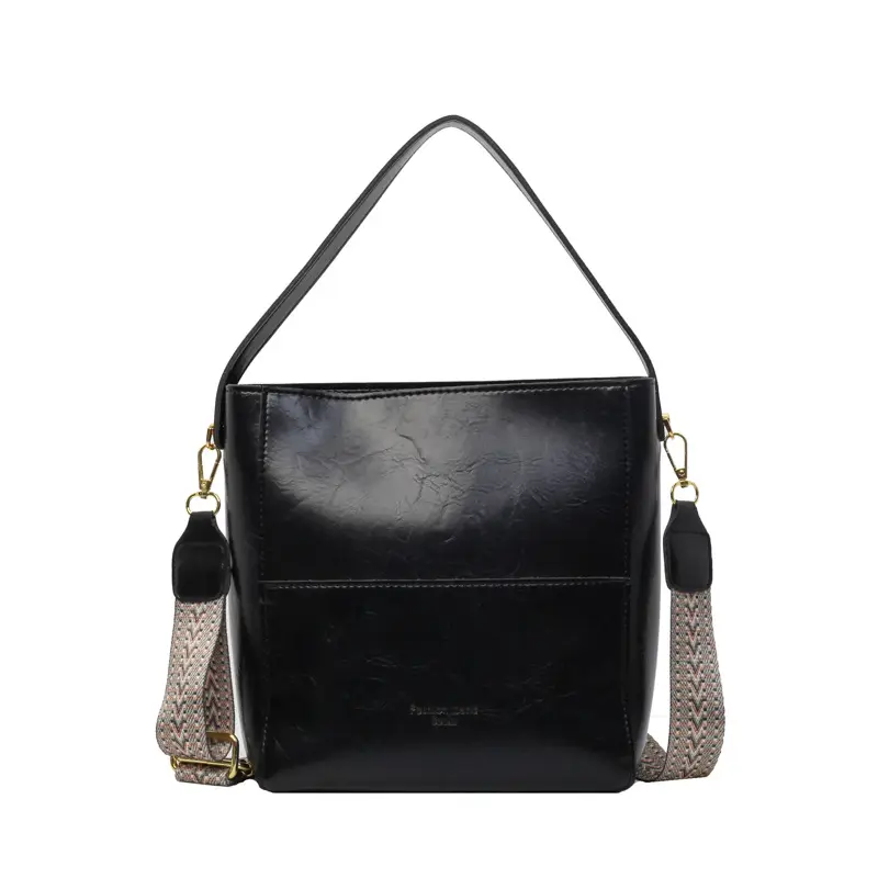 Brown Leather Bucket Bag with Wide Strap for Women - Image 8