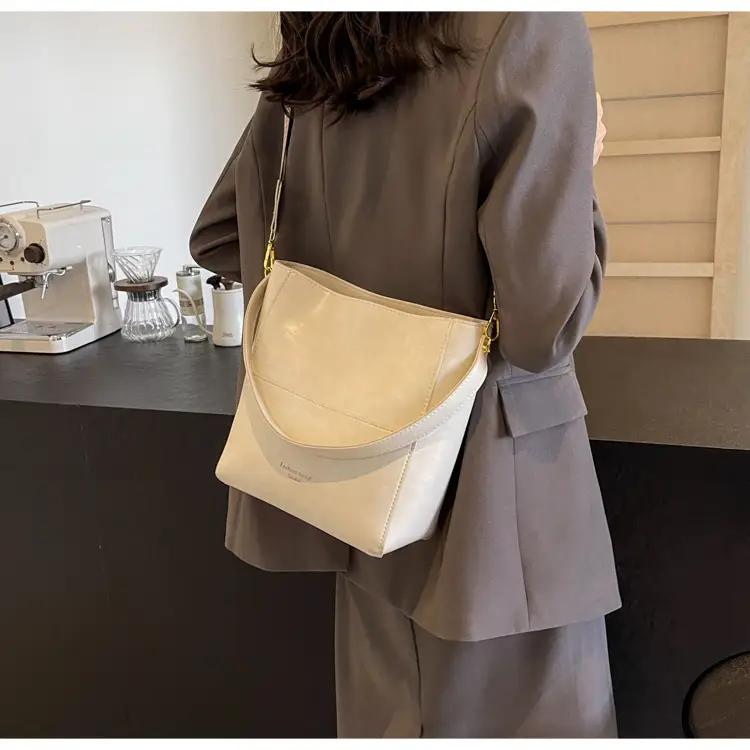 Brown Leather Bucket Bag with Wide Strap for Women — feature 13