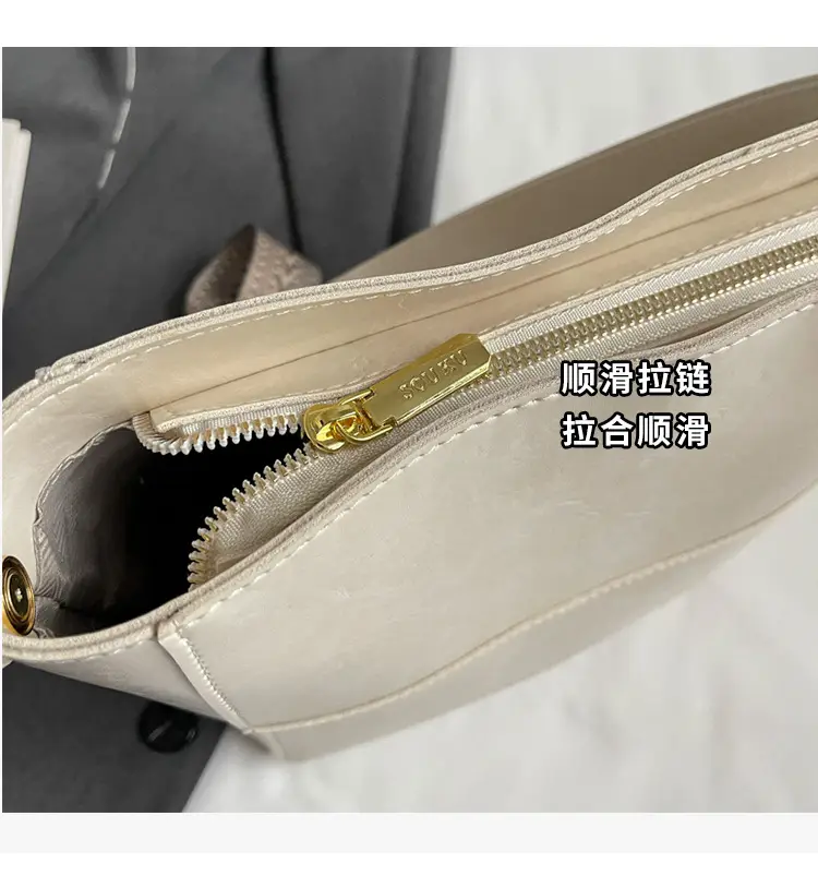 Brown Leather Bucket Bag with Wide Strap for Women — feature 5