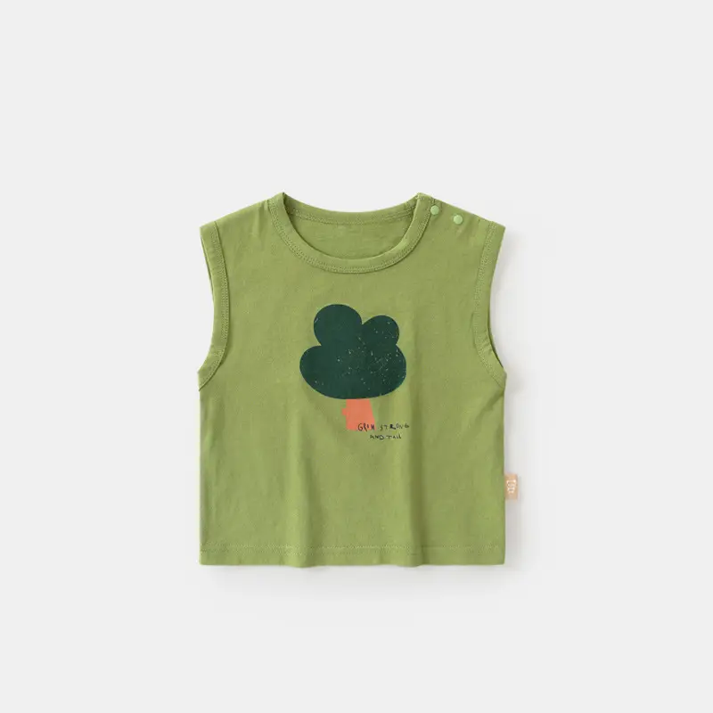 Baby Sleeveless T-Shirt Cotton Green Duck Print Summer Wear - Image 2