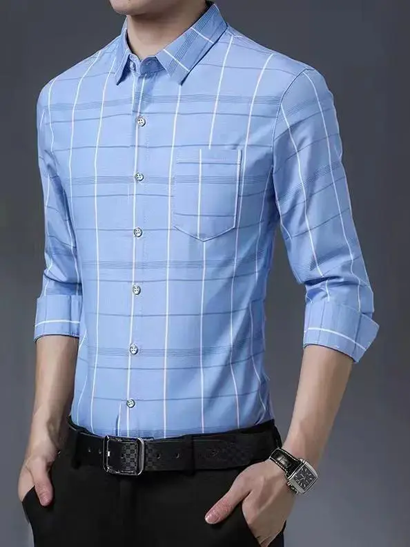 Men's Purple Plaid Long Sleeve Shirt - Image 4