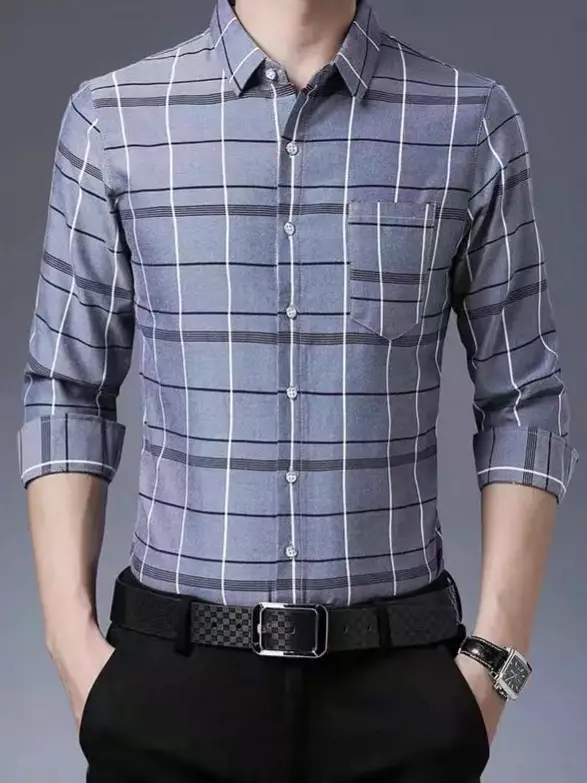 Men's Purple Plaid Long Sleeve Shirt - Image 6