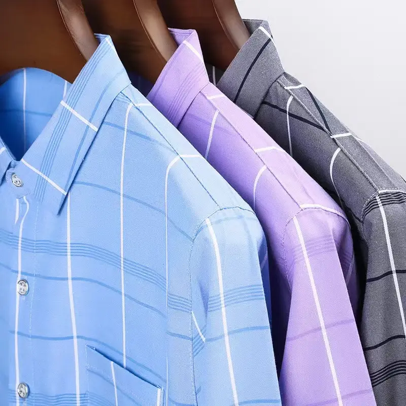 Men's Purple Plaid Long Sleeve Shirt — feature 5