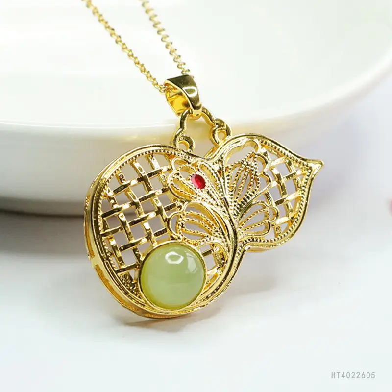 Guan Yu Jade Pendant Necklace Gold Vintage - Image 3