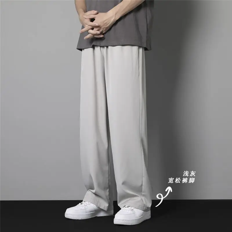 Men Ice Silk Loose Trousers Summer Wear Black