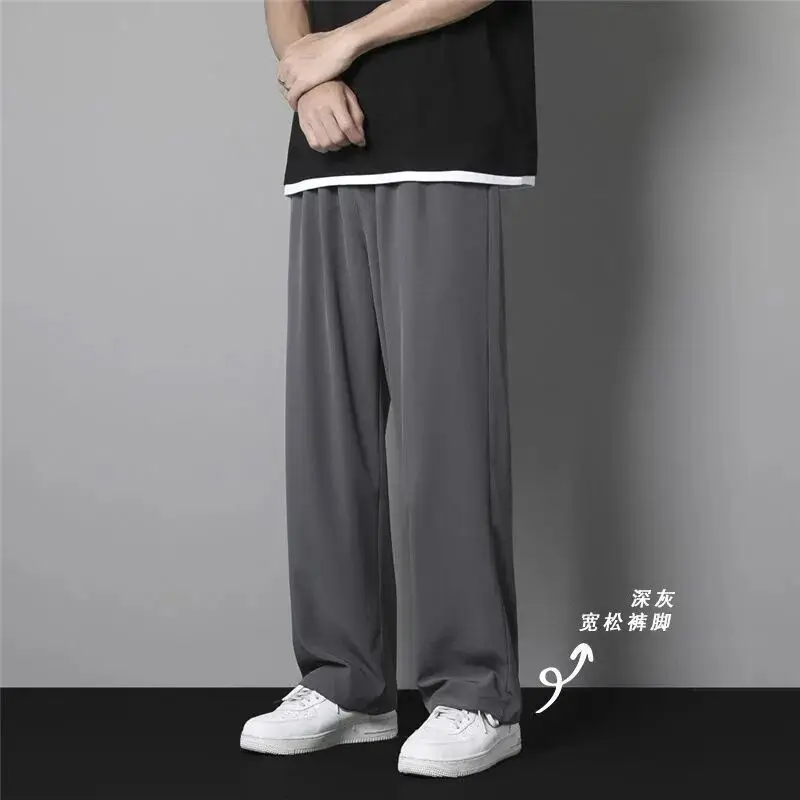 Men Ice Silk Loose Trousers Summer Wear Black