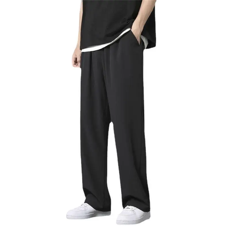 Men Ice Silk Loose Trousers Summer Wear Black