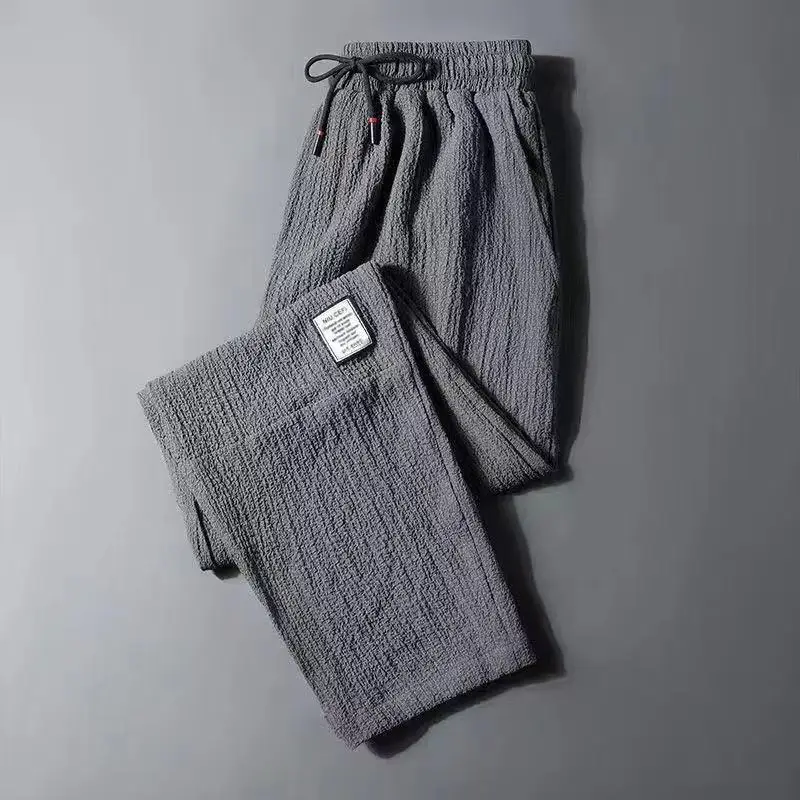 Men Ice Silk Loose Trousers Summer Wear Black