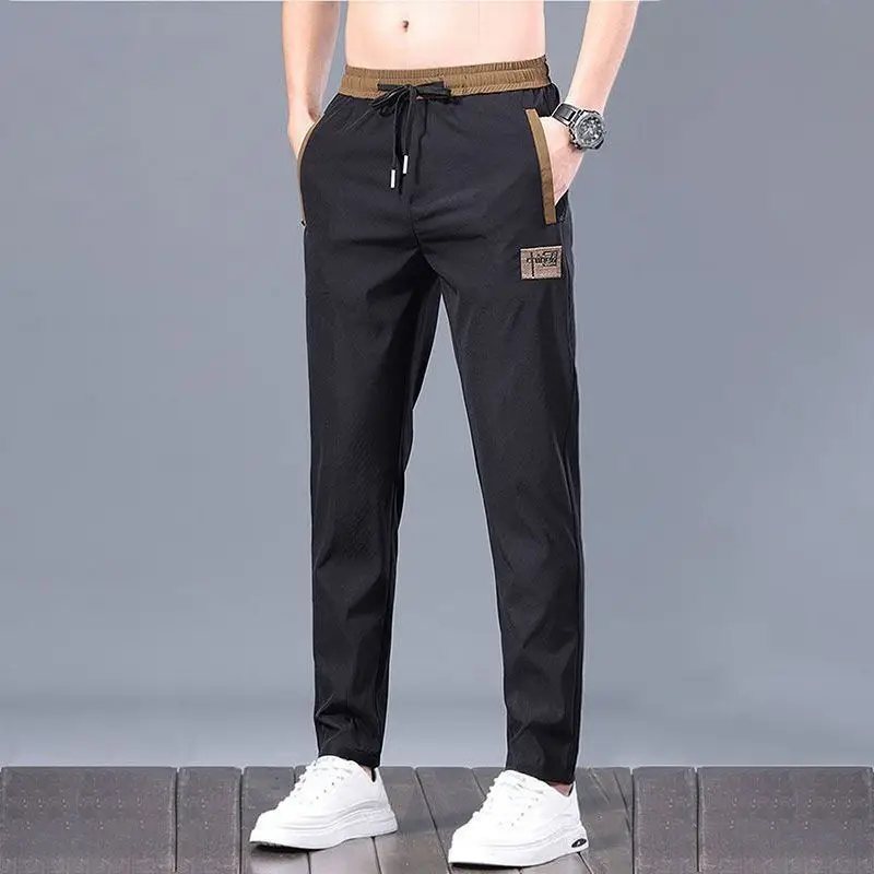 Men Ice Silk Loose Trousers Summer Wear Black