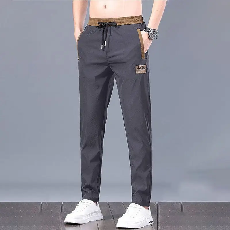 Men Ice Silk Loose Trousers Summer Wear Black