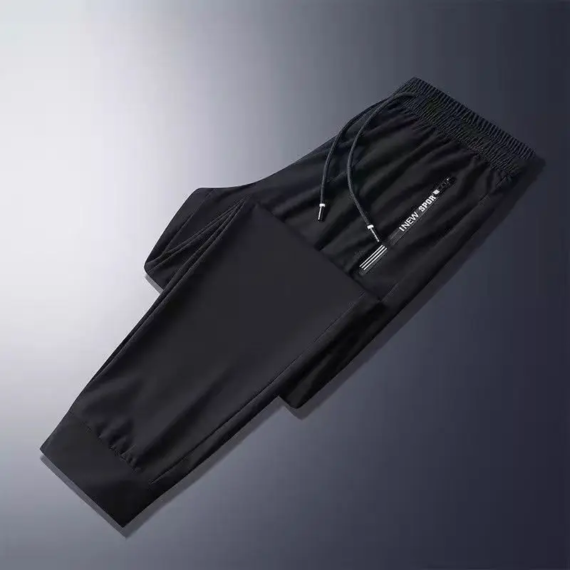 Men Ice Silk Loose Trousers Summer Wear Black