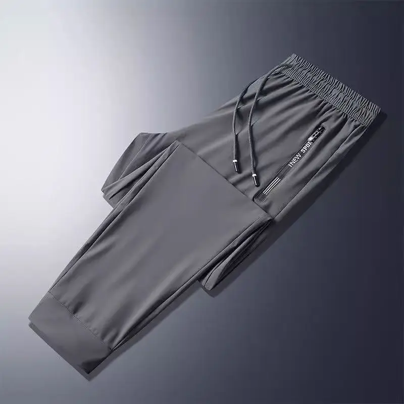 Men Ice Silk Loose Trousers Summer Wear Black