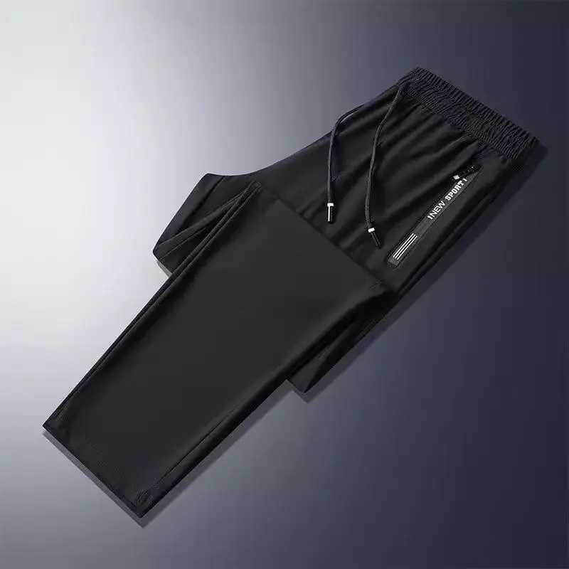 Men Ice Silk Loose Trousers Summer Wear Black