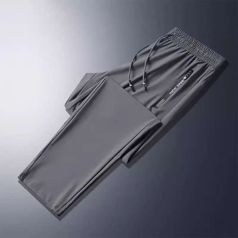 Men Ice Silk Loose Trousers Summer Wear Black