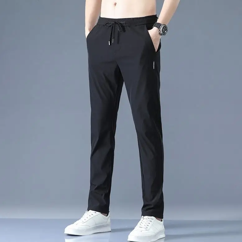 Men Ice Silk Loose Trousers Summer Wear Black