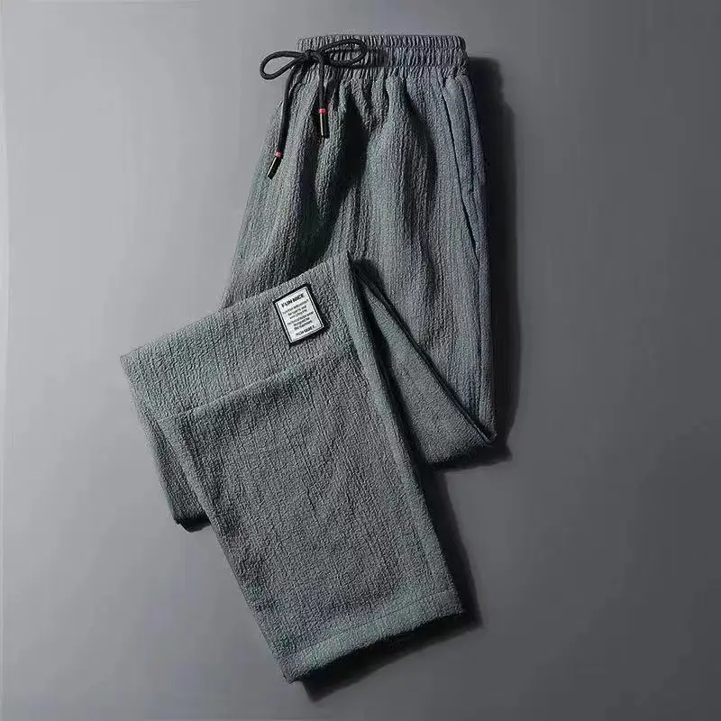 Men Ice Silk Loose Trousers Summer Wear Black