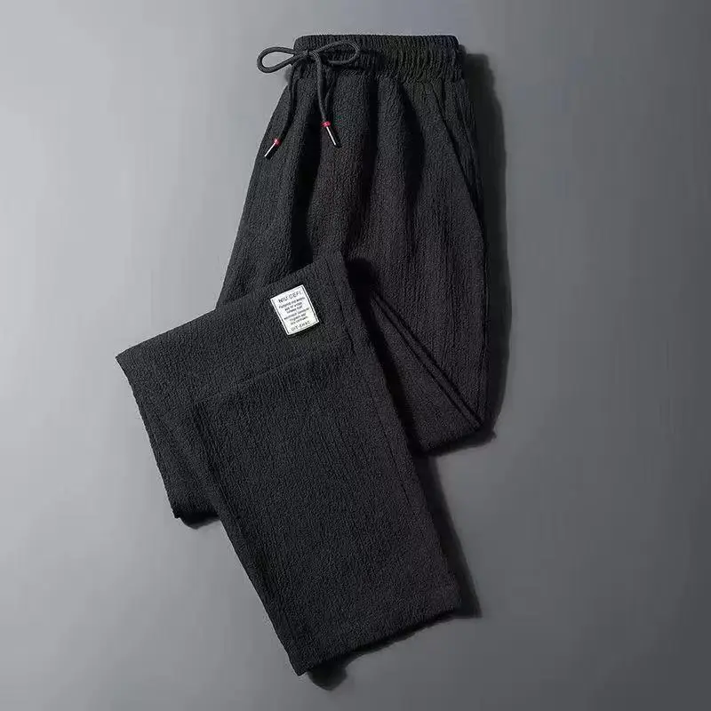 Men Ice Silk Loose Trousers Summer Wear Black