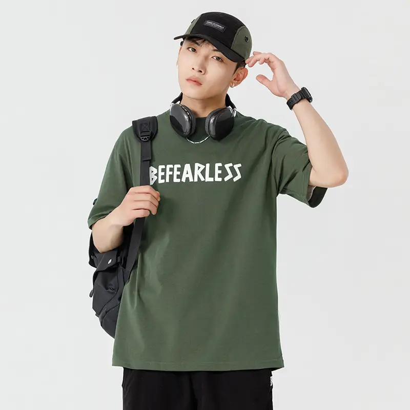 Men Green Bearerless Cotton T-Shirt Short Sleeve - Image 3