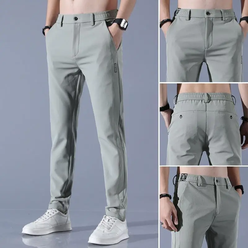 Men's Black Ice Silk Stretch Pants Summer Casual Plus Size - Image 4