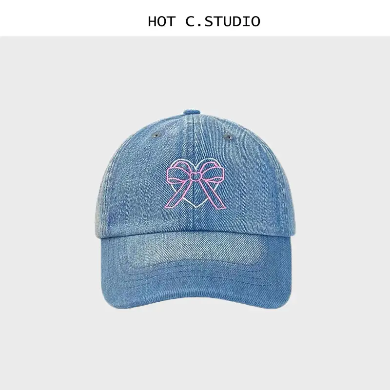 Women Denim Bowknot Embroidered Cap Spring Summer