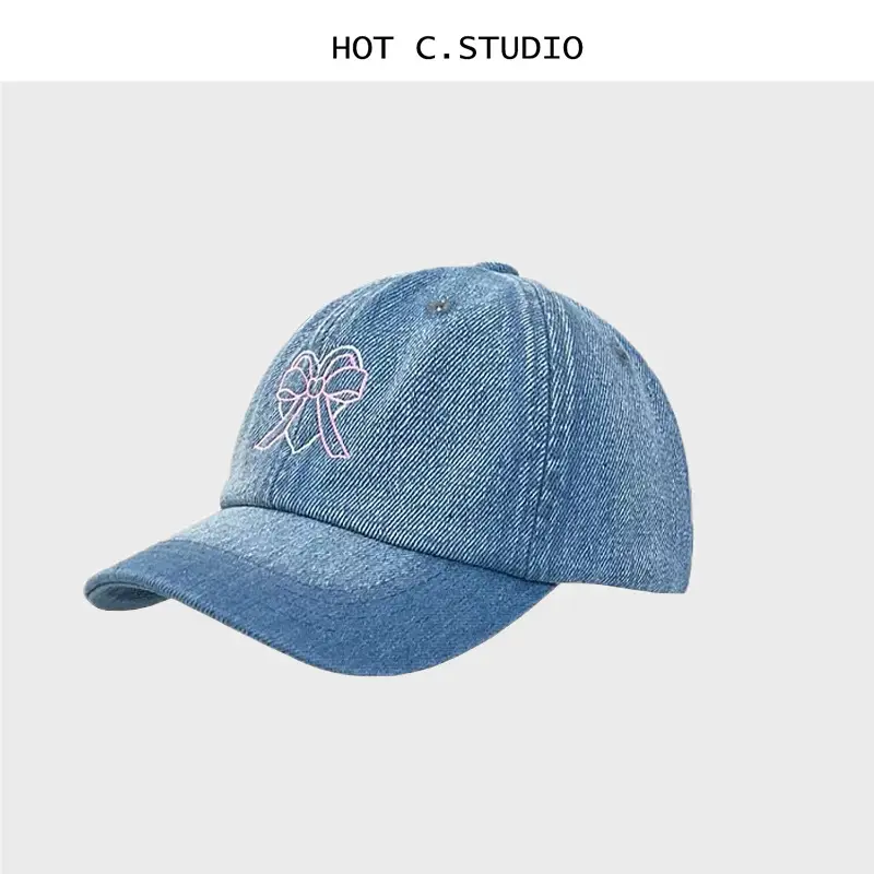Women Denim Bowknot Embroidered Cap Spring Summer