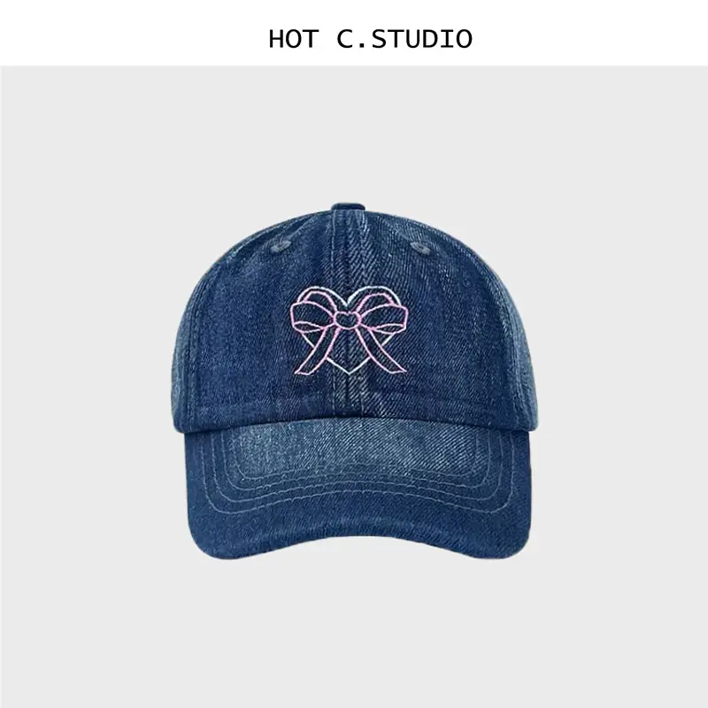 Women Denim Bowknot Embroidered Cap Spring Summer