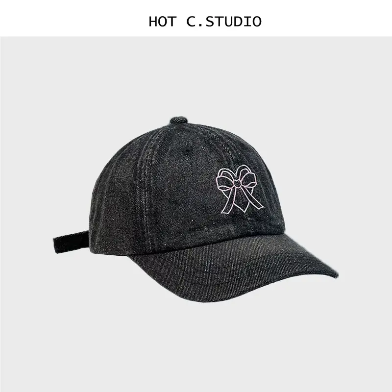 Women Denim Bowknot Embroidered Cap Spring Summer — feature 1