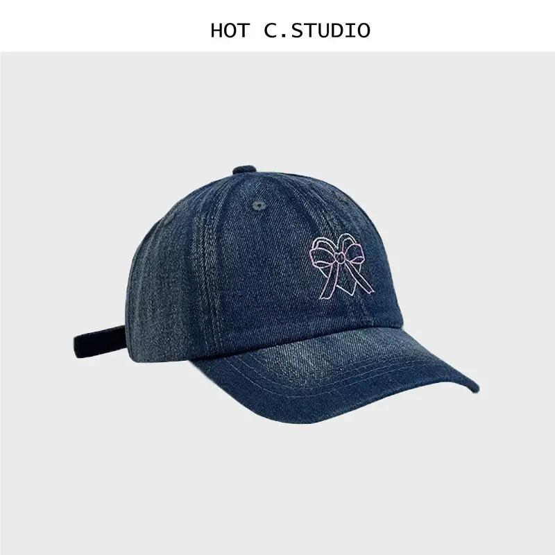 Women Denim Bowknot Embroidered Cap Spring Summer — feature 2