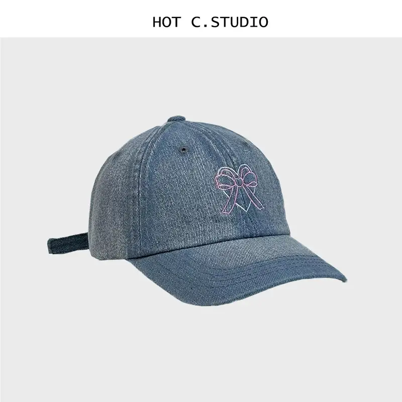 Women Denim Bowknot Embroidered Cap Spring Summer — feature 3