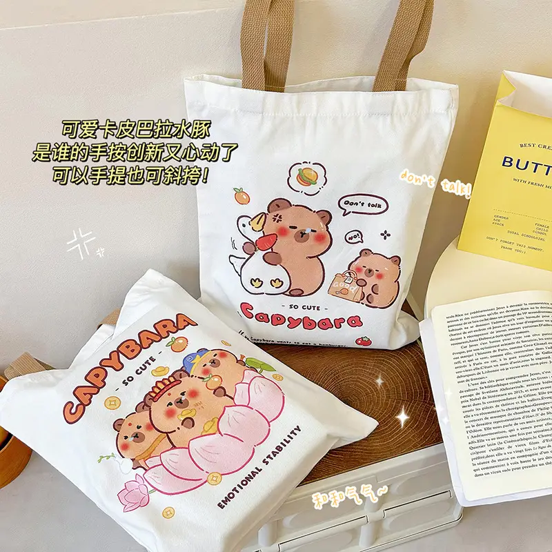 Capybara Cartoon Canvas Shoulder Bag Large Capacity - Image 6
